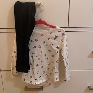 Heart long sleeve shirt, and black leggings set